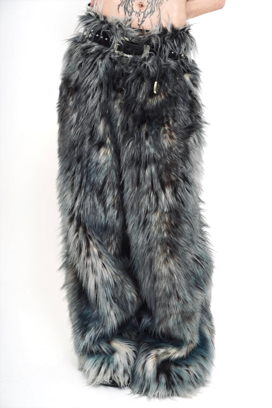 XVVVN CURAÇAO Leopard Long Faux Fur Pants / Black