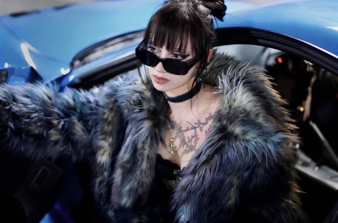 XVVVN CURAÇAO Leopard Long Faux Fur Hooded Jacket / Black